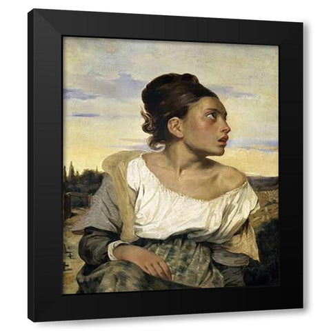 Young Orphan in the Cemetery Black Modern Wood Framed Art Print with Double Matting by Delacroix, Eugene