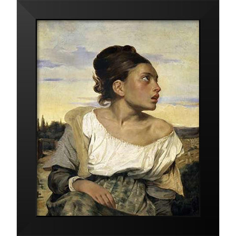 Young Orphan in the Cemetery Black Modern Wood Framed Art Print by Delacroix, Eugene