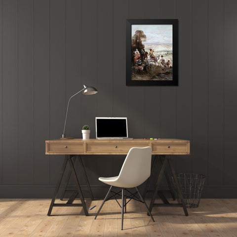 Hunting Party Black Modern Wood Framed Art Print by Detti, Cesare Agostino