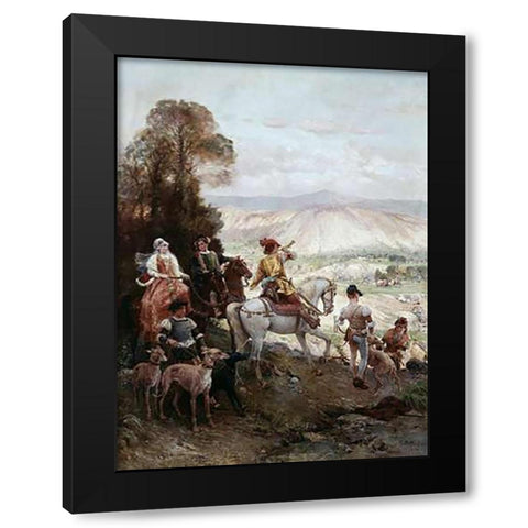 Hunting Party Black Modern Wood Framed Art Print with Double Matting by Detti, Cesare Agostino
