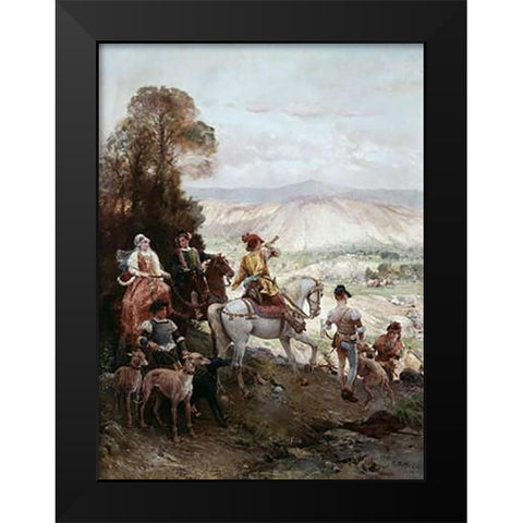 Hunting Party Black Modern Wood Framed Art Print by Detti, Cesare Agostino