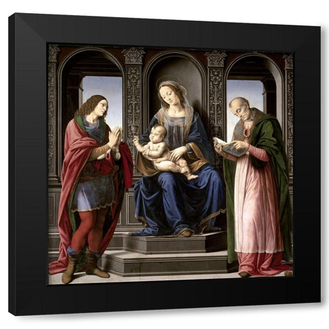 Virgin and Child With St. Julian and St. Nicholas of Myra Black Modern Wood Framed Art Print with Double Matting by di Cre, Lorenzo