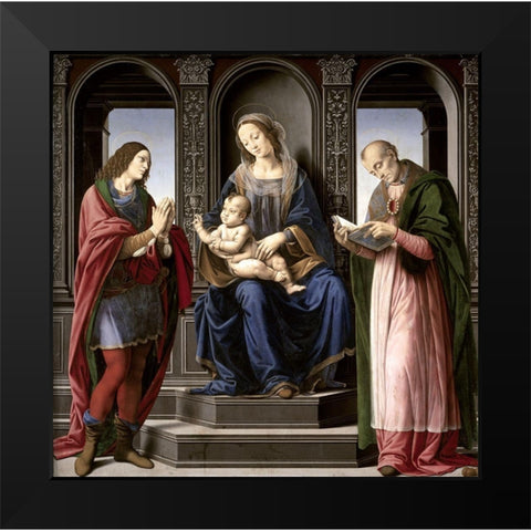 Virgin and Child With St. Julian and St. Nicholas of Myra Black Modern Wood Framed Art Print by di Cre, Lorenzo