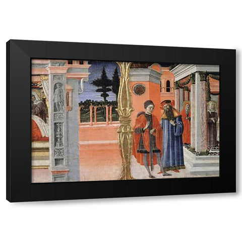 Stories of The Virgin - Predella Detail Black Modern Wood Framed Art Print with Double Matting by Di Giovanni, Benvenuto