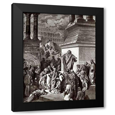 Jonah Telling of Ninevehs Coming Vanquishment Black Modern Wood Framed Art Print with Double Matting by Dore, Gustave