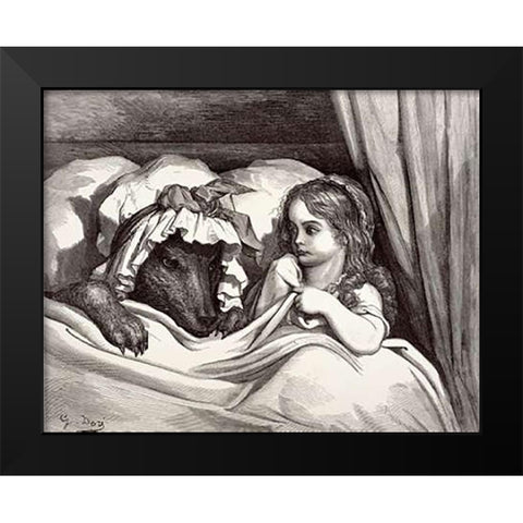 Little Red Riding Hood Black Modern Wood Framed Art Print by Dore, Gustave