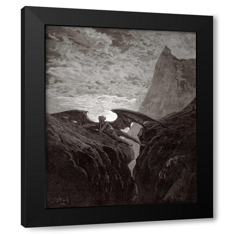 Satan Resting On The Mountain - from Miltons Paradise Lost Black Modern Wood Framed Art Print by Dore, Gustave