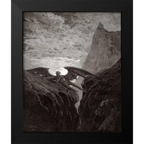 Satan Resting On The Mountain - from Miltons Paradise Lost Black Modern Wood Framed Art Print by Dore, Gustave