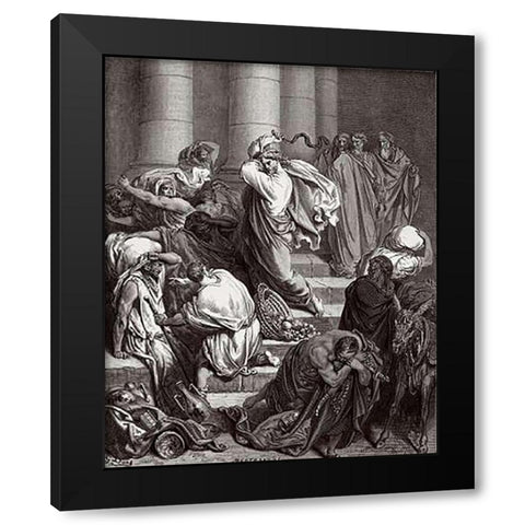 The Buyers and Sellers Driven out of the Temple by Jesus Holy Museumist Black Modern Wood Framed Art Print by Dore, Gustave