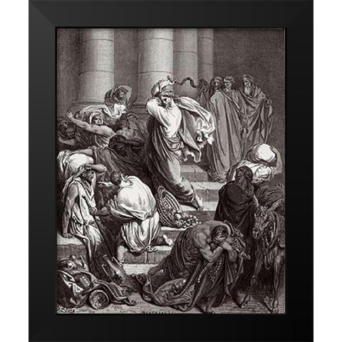 The Buyers and Sellers Driven out of the Temple by Jesus Holy Museumist Black Modern Wood Framed Art Print by Dore, Gustave