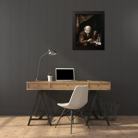 Le Peseur DOr Black Modern Wood Framed Art Print by Dou, Gerrit