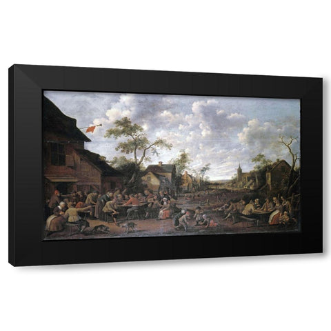 Peasants Feasting On a Village Street Black Modern Wood Framed Art Print with Double Matting by Droochsloot, Joost Cornelisz