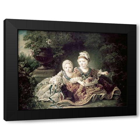 Duc De Berry and Count De Provence As Children Black Modern Wood Framed Art Print by Drouais, Francois Huber