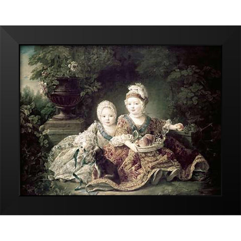 Duc De Berry and Count De Provence As Children Black Modern Wood Framed Art Print by Drouais, Francois Huber