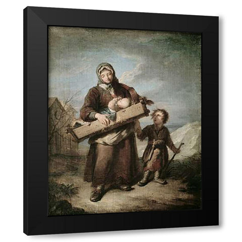 Poor Woman With The Children Black Modern Wood Framed Art Print by Dumont, Jaques