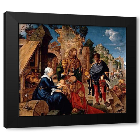 Adoration of The Magi Black Modern Wood Framed Art Print with Double Matting by Durer, Albrecht