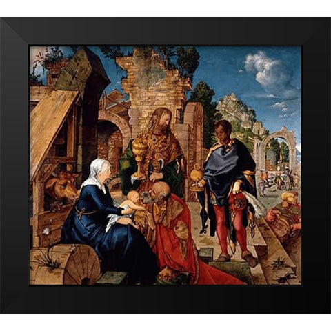 Adoration of The Magi Black Modern Wood Framed Art Print by Durer, Albrecht