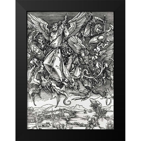 St. Michael Fighting the Dragon Black Modern Wood Framed Art Print by Durer, Albrecht