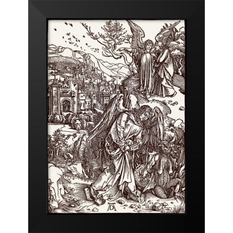 The New Jerusalem and the Bottomless Pit Black Modern Wood Framed Art Print by Durer, Albrecht