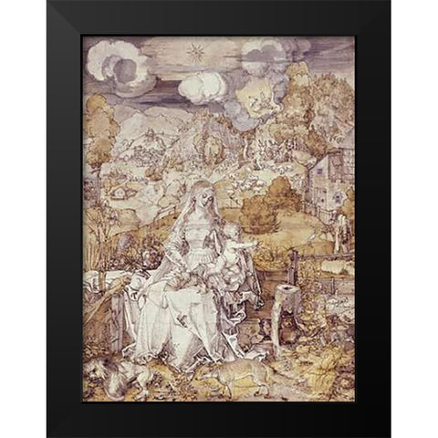 The Virgin with Animals Black Modern Wood Framed Art Print by Durer, Albrecht