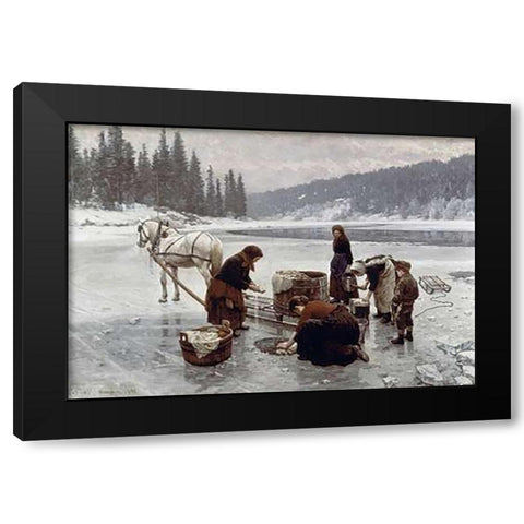 Laundering, a Winters Day Black Modern Wood Framed Art Print with Double Matting by Ekenaes, Jahn