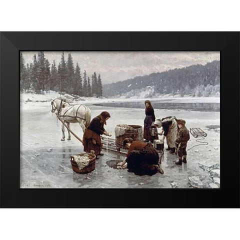 Laundering, a Winters Day Black Modern Wood Framed Art Print by Ekenaes, Jahn