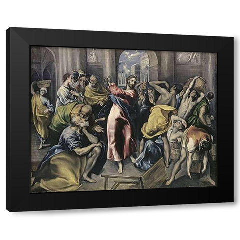 Museumist Driving Moneychangers From Temple Black Modern Wood Framed Art Print with Double Matting by Greco, El