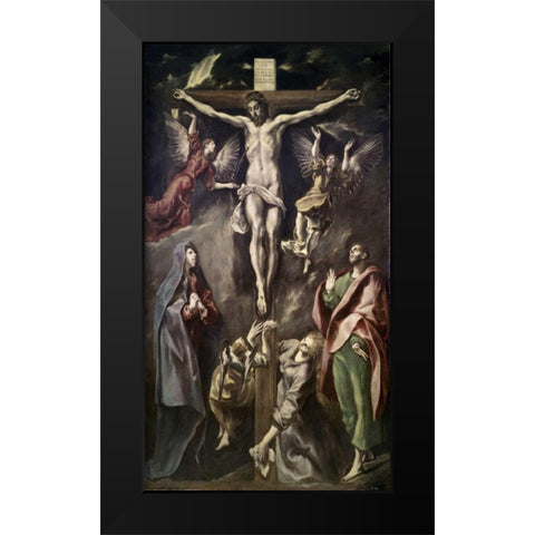 Crucifixion With Virgin, Magdalene, St. John and Angels Black Modern Wood Framed Art Print by El Greco