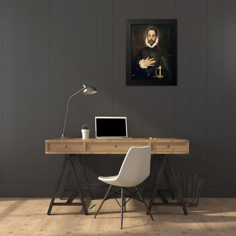 Knight With His Hand On His Breast Black Modern Wood Framed Art Print by Greco, El