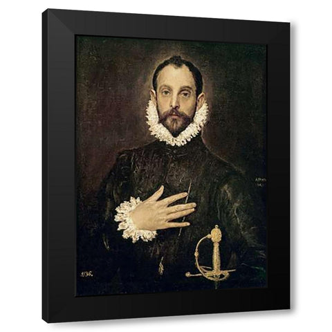 Knight With His Hand On His Breast Black Modern Wood Framed Art Print by Greco, El
