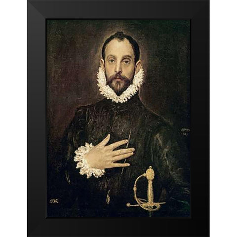 Knight With His Hand On His Breast Black Modern Wood Framed Art Print by Greco, El