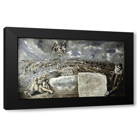 View and Plan of Toledoca Black Modern Wood Framed Art Print by Greco, El