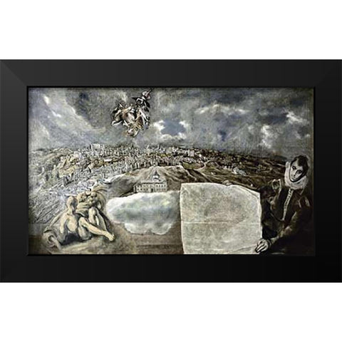 View and Plan of Toledoca Black Modern Wood Framed Art Print by Greco, El