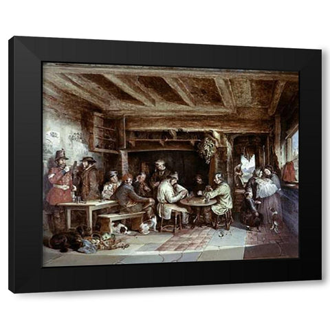 News From India: Tavern Scene Black Modern Wood Framed Art Print by Elmore, Alfred