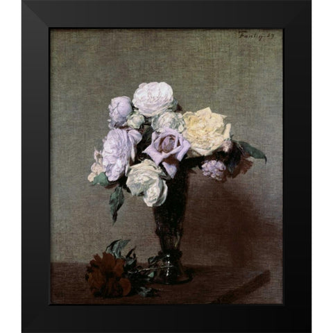 Vase of Flowers Black Modern Wood Framed Art Print by Fantin-Latour, Henri