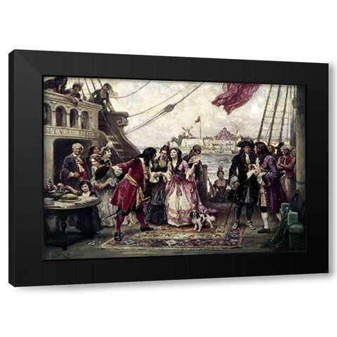 Captain William Kidd In New York Harbor Black Modern Wood Framed Art Print by Gerome Ferris, Jean Leon