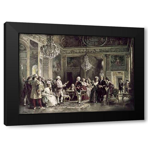 John Paul Jones and B Franklin at Louis XVIs Court Black Modern Wood Framed Art Print by Gerome Ferris, Jean Leon