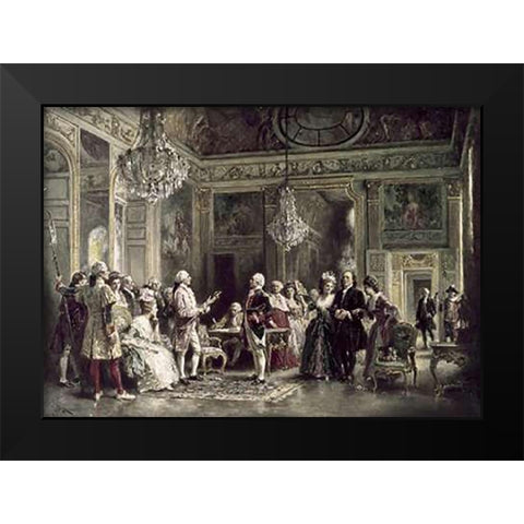 John Paul Jones and B Franklin at Louis XVIs Court Black Modern Wood Framed Art Print by Gerome Ferris, Jean Leon