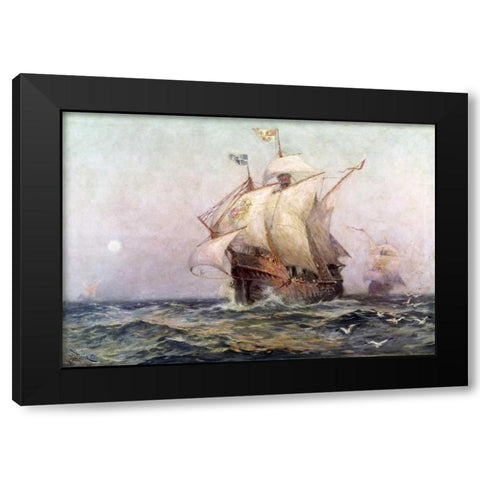 The Eve of Discovery Black Modern Wood Framed Art Print with Double Matting by Ferris, Jean Leon Gerome