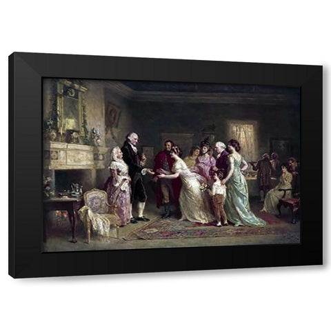 Washingtons Birthday Black Modern Wood Framed Art Print with Double Matting by Gerome Ferris, Jean Leon