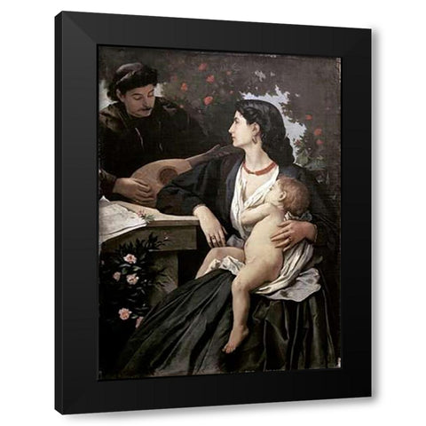 Mandolin Player Black Modern Wood Framed Art Print by Feuerbach, Anselm Friedrich