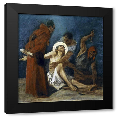 Jesus Is Nailed To The Cross, 11th Station of The Cross Black Modern Wood Framed Art Print by Feuerstein, Martin