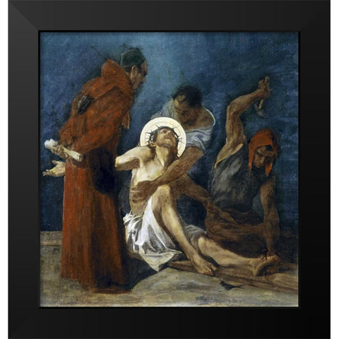 Jesus Is Nailed To The Cross, 11th Station of The Cross Black Modern Wood Framed Art Print by Feuerstein, Martin