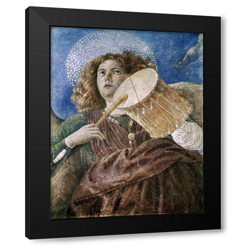 Music Making Angel With Drum Black Modern Wood Framed Art Print by Forli, Melozzo da