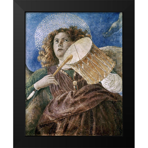 Music Making Angel With Drum Black Modern Wood Framed Art Print by Forli, Melozzo da