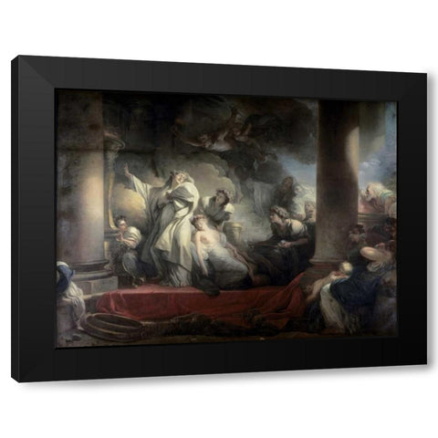 High Priest Coresus Sacrifices Himself To Save Callirhoe Black Modern Wood Framed Art Print with Double Matting by Fragonard, Jean Honore