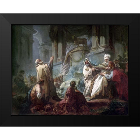 Jeroboam Sacrificing To The Idols Black Modern Wood Framed Art Print by Fragonard, Jean Honore