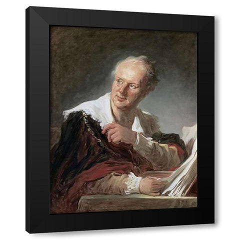 Portrait of Diderot Black Modern Wood Framed Art Print with Double Matting by Fragonard, Jean Honore