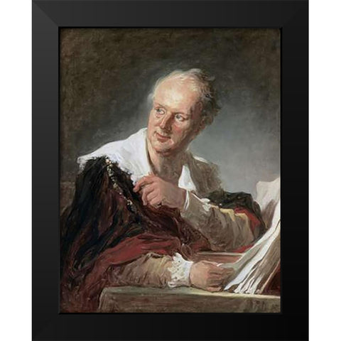 Portrait of Diderot Black Modern Wood Framed Art Print by Fragonard, Jean Honore