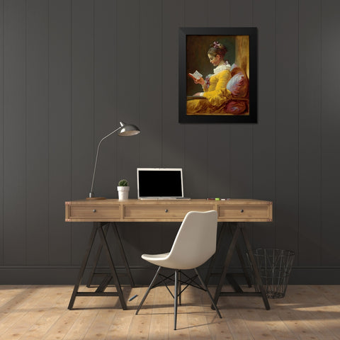 Young Girl Reading Black Modern Wood Framed Art Print by Fragonard, Jean Honore
